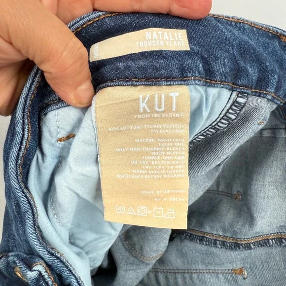 Kut From The Kloth Dark Wash Flare Jeans Raw Hem‎ Size 10 - Picture 10 of 11
